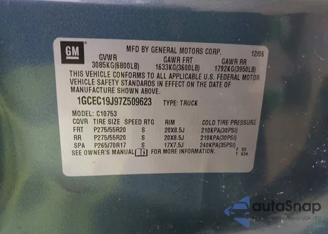 2007 Chevrolet Silverado 1500 Lt1 из США, поврежденный, VIN 1GCEC19J97Z509623